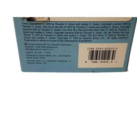 Dr. Seuss One Fish Two Fish Red Fish Blue Fish VHS video tape 1989 - Picture 4 of 8